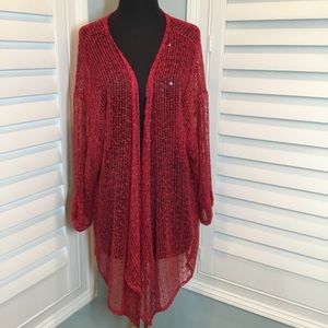 Deep Red Loose Knit Cardigan w/ Rhinestones  XL